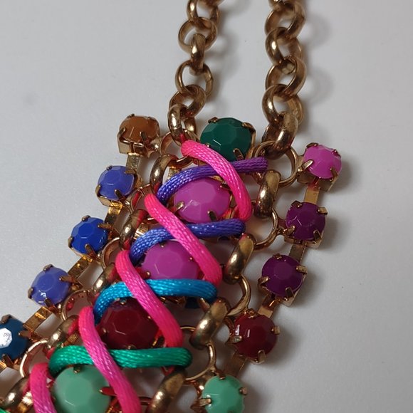 Very Colorful Metal Plastic And String Necklace Adjustable 17.5 To 19.5 Inches - Picture 4 of 14